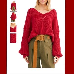 Free People All Day V Neck Sweater Red